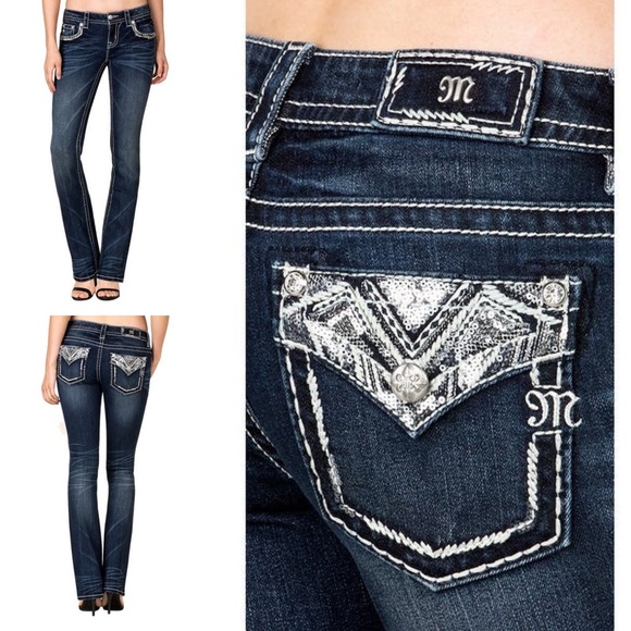 Miss Me Denim - Miss Me Slim Boot Cut Silver Sequin Jeans 27x34